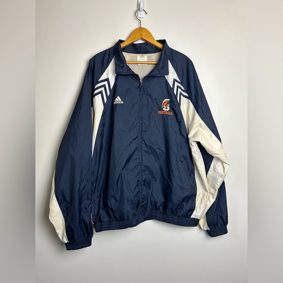 VTG Adidas Navy-White Windbreaker Football Trojans Varsity College Jacket Xl - Picture 1 of 16